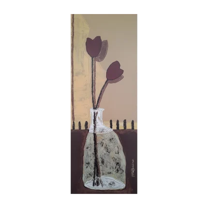 Cuadro jarrón flor granate
